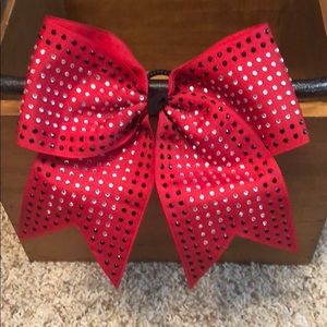 Red Cheer Bow with black and clear stones